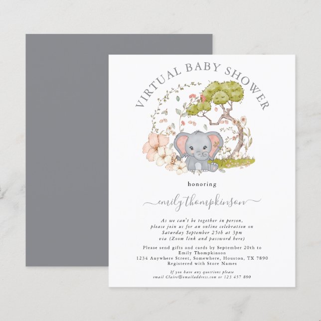 Budget Elephant Virtual Baby Shower Invitation (Front/Back)