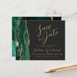 Budget Emerald Agate 80th Birthday Save the Date<br><div class="desc">Let all your guests know about the upcoming big even with this elegant budget 80th birthday party save the date card, featuring an emerald green watercolor agate border trimmed with faux gold glitter. The customizable text combines gold-coloured script and sans serif fonts on a slate black background. The reverse side...</div>