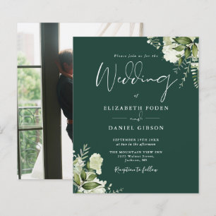 Budget Emerald Foliage Photo Wedding Invitation