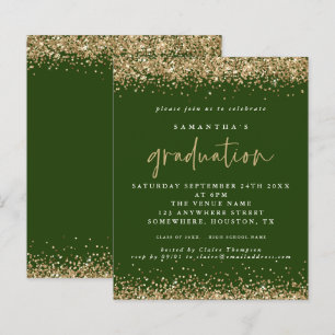 Budget Emerald Gold Glitter 2024 Graduation Invite