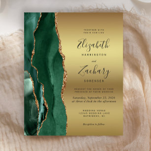 Budget Emerald Green Agate Gold Wedding Invite