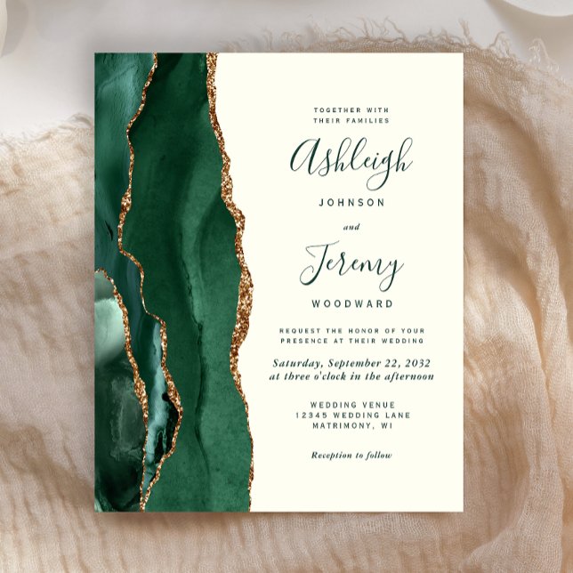 Budget Emerald Green Agate Ivory Wedding Invite (Creator Uploaded)