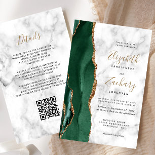 Budget Emerald Green Agate Marble QR Code Wedding