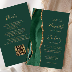 Budget Emerald Green Agate QR Code Wedding