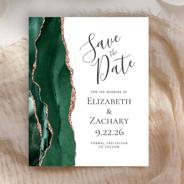 Budget Emerald Green Agate Rose Gold Save the Date (Creator Uploaded)