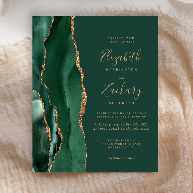 Budget Emerald Green Agate Wedding Invitation (Creator Uploaded)