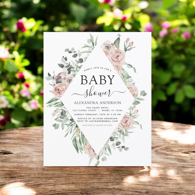 Budget Emerald Green Baby Shower Floral Invitation (Creator Uploaded)