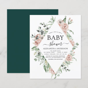 Budget Emerald Green Baby Shower Floral Invitation