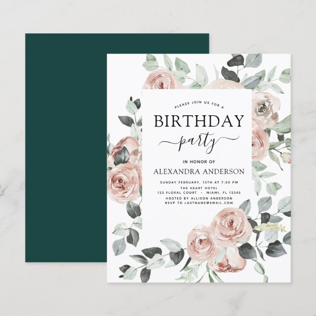 Budget Emerald Green Birthday Party Floral (Front/Back)