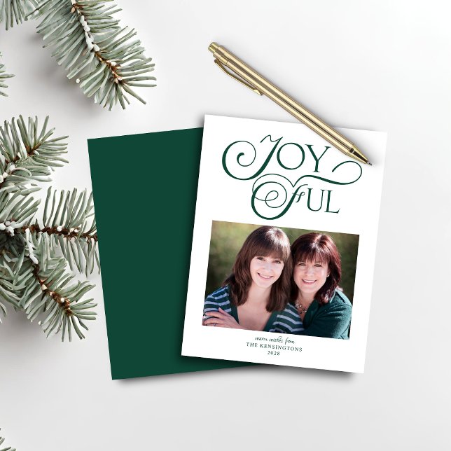 Budget Emerald Green Christmas Joyful Photo (Budget Emerald Green Christmas Joyful Photo Card)