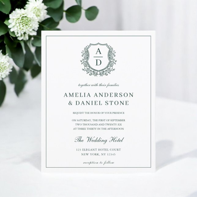 Budget Emerald Green Crest Wedding Invitation (Creator Uploaded)