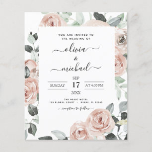 Budget Emerald Green Floral Wedding Invitation Flyer