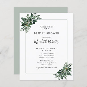 Budget Emerald Green Foliage Bridal Shower Invite