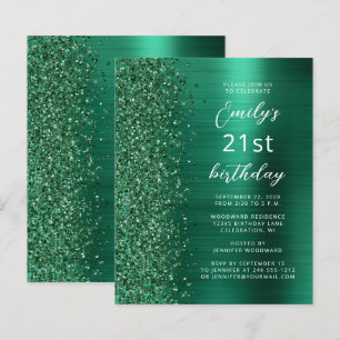Budget Emerald Green Glam 21st Birthday Invite