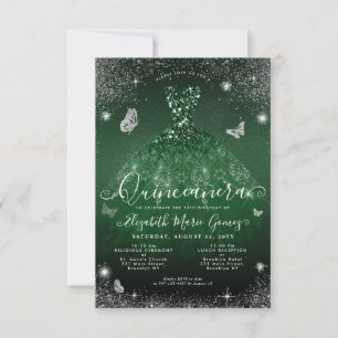 Budget Emerald Green Glam Glitter Gown Quinceanera Card