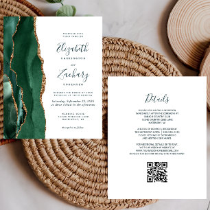 Budget Emerald Green Gold Agate QR Code Wedding