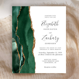 Budget Emerald Green Gold Agate Wedding Invitation