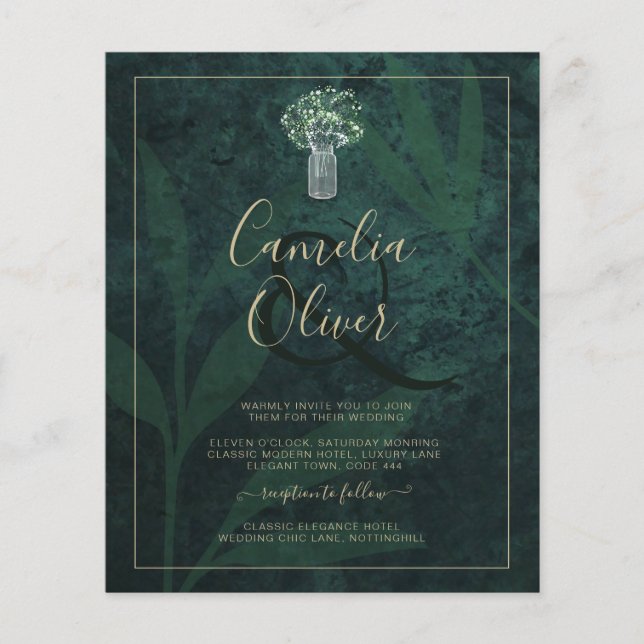 Budget Emerald Green Gold Modern Wedding Invite (Front)