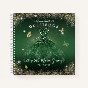 Budget Emerald Green Gold Quinceanera Guestbook  Notebook