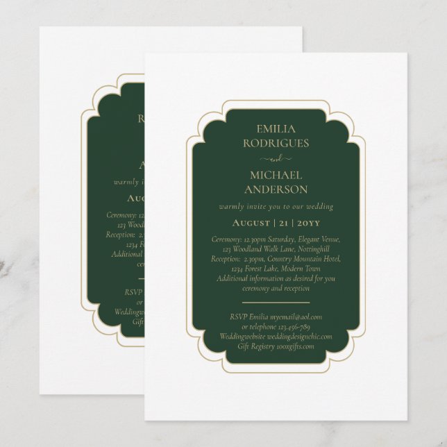 BUDGET Emerald Green Monochrome Text  Invitation (Front/Back)