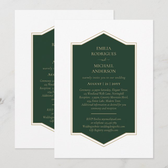 BUDGET Emerald Green Monochrome Text  Invitation (Front/Back)