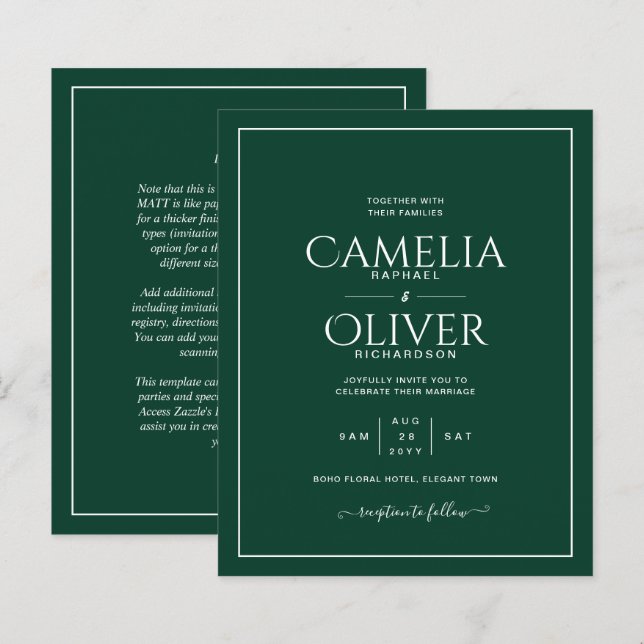 BUDGET Emerald Green MONOCHROME Wedding (Front/Back)
