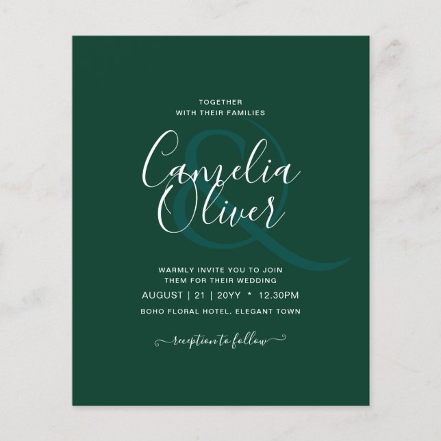 BUDGET Emerald Green Monochrome Wedding Flyer (Front)
