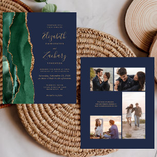 Budget Emerald Green Navy 4-Photo Wedding Invite