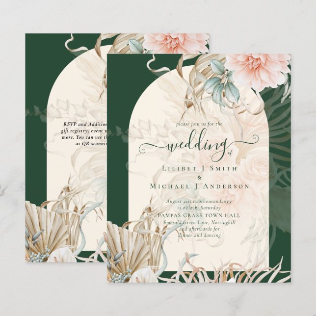 BUDGET Emerald Green Pampas Grass Peach Wedding (Front/Back)