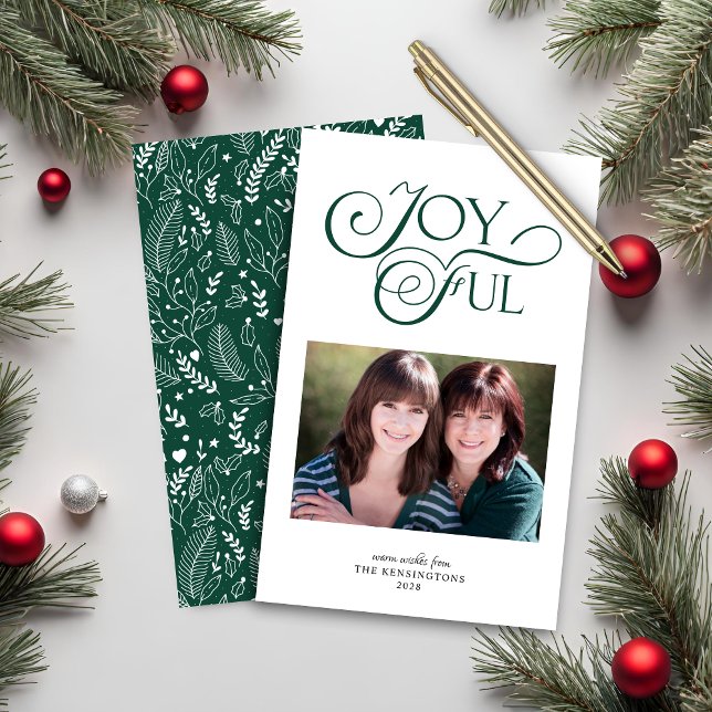 Budget Emerald Green Pattern Joyful Holiday Photo (Budget Emerald Green Pattern Joyful Holiday Photo Card)