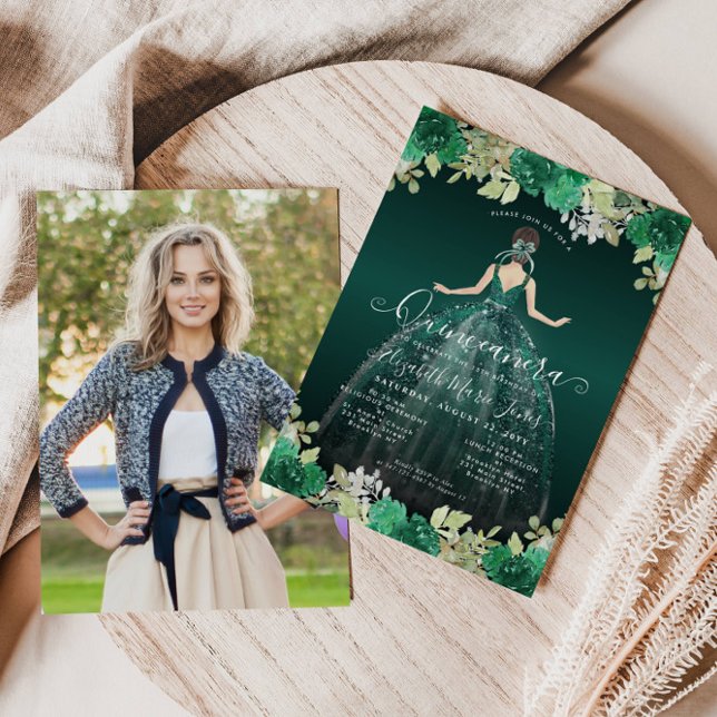 Budget Emerald Green Photo Quinceanera Invitation (Creator Uploaded)
