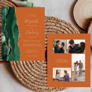 Budget Emerald Green Rust 4-Photo Wedding Invite