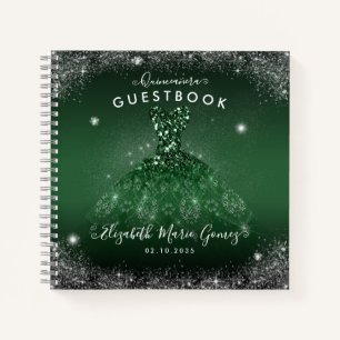 Budget Emerald Green Silver Quinceanera Guestbook  Notebook
