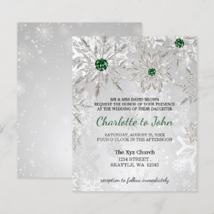 Budget Emerald Green Snowflakes Wedding invitation