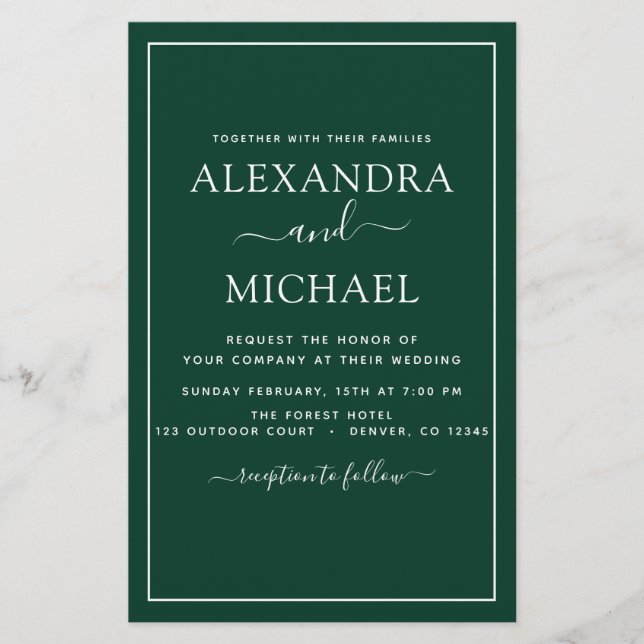 Budget Emerald Green Wedding with Photo Invitation (Front)