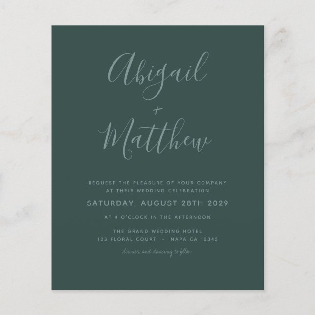 Budget Emerald Modern Photo Wedding Invitation   (Front)