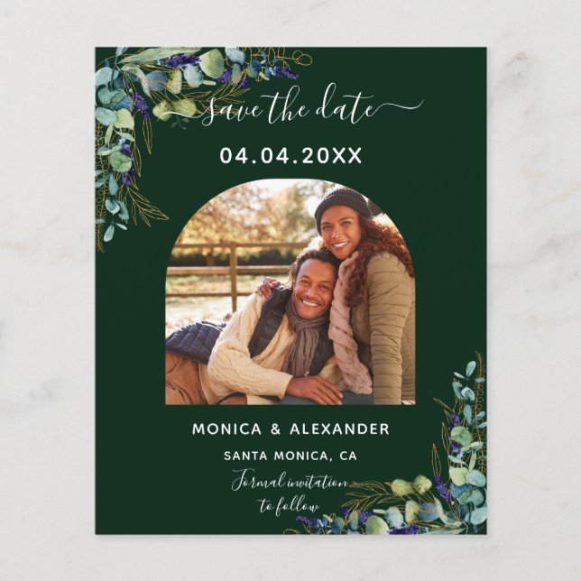 Budget emerald photo qr code wedding Save the Date (Front)