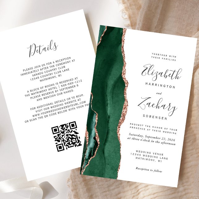 Budget Emerald Rose Gold Agate QR Code Wedding (Creator Uploaded)