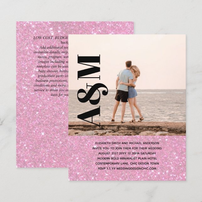 BUDGET Engagement Party Invitation PHOTO BOLD TEX (Front/Back)