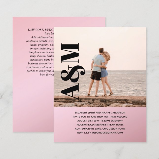 BUDGET Engagement Party Invitation PHOTO BOLD TEX (Front/Back)