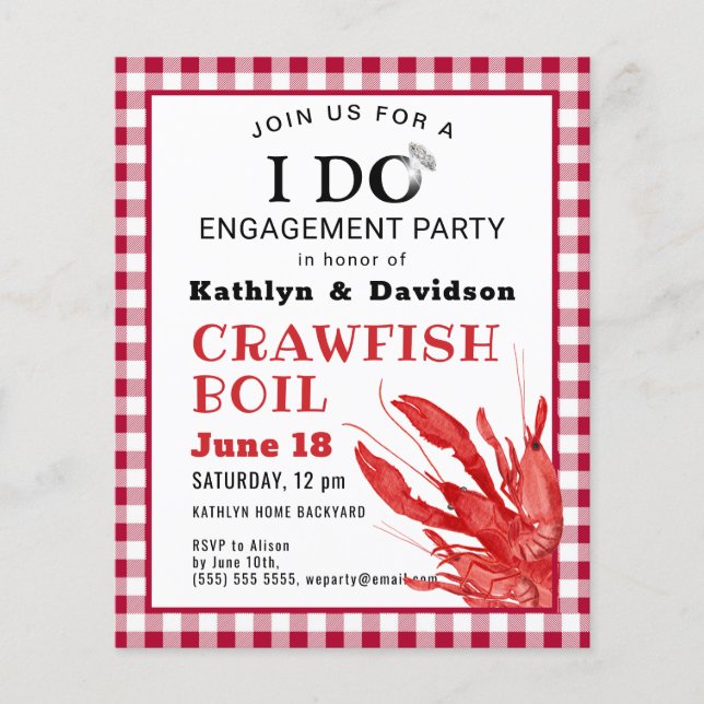 BUDGET Engagement Photo Crawfish Party Invitation Flyer (Front)