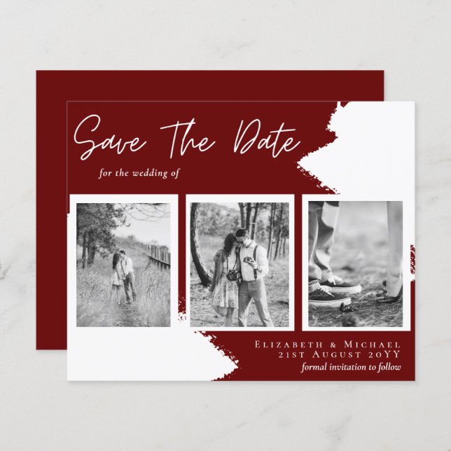 BUDGET Engagement Photo SAVE the DATE Burgundy (Front/Back)