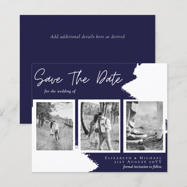 BUDGET Engagement Photo SAVE the DATE Navy Blue (Front/Back)