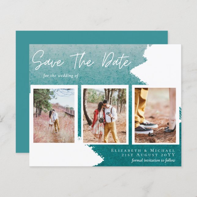 BUDGET Engagement Photo TEAL Abstract SAVE DATE  (Front/Back)