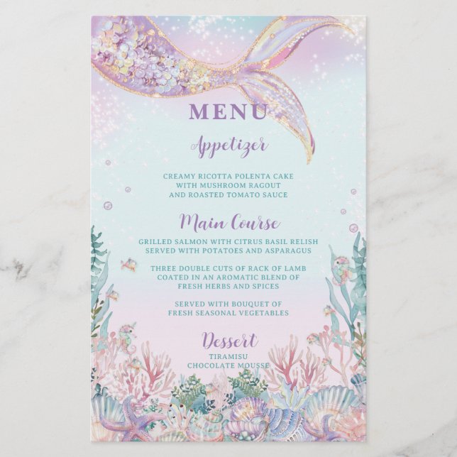 Budget Ethereal Mermaid Under the Sea Menu Sheet (Front)