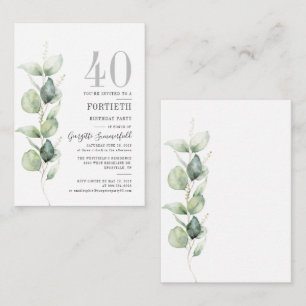 Budget Eucalyptus 40th Birthday Party Invitation