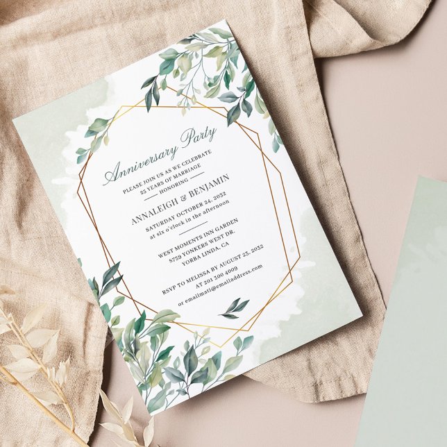 Budget Eucalyptus Anniversary Party Invitation (Creator Uploaded)