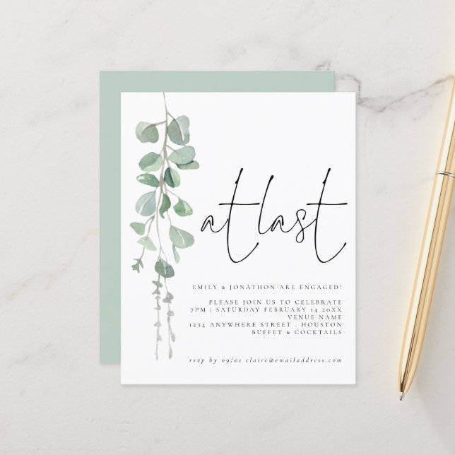 Budget Eucalyptus At Last Engagement Party Invite (Front/Back In Situ)