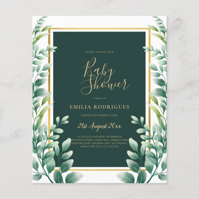 BUDGET Eucalyptus BABY SHOWER GOLD QR CODE INVITE  Flyer (Front)