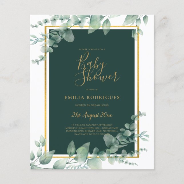 BUDGET Eucalyptus BABY SHOWER GOLD QR CODE INVITE  Flyer (Front)